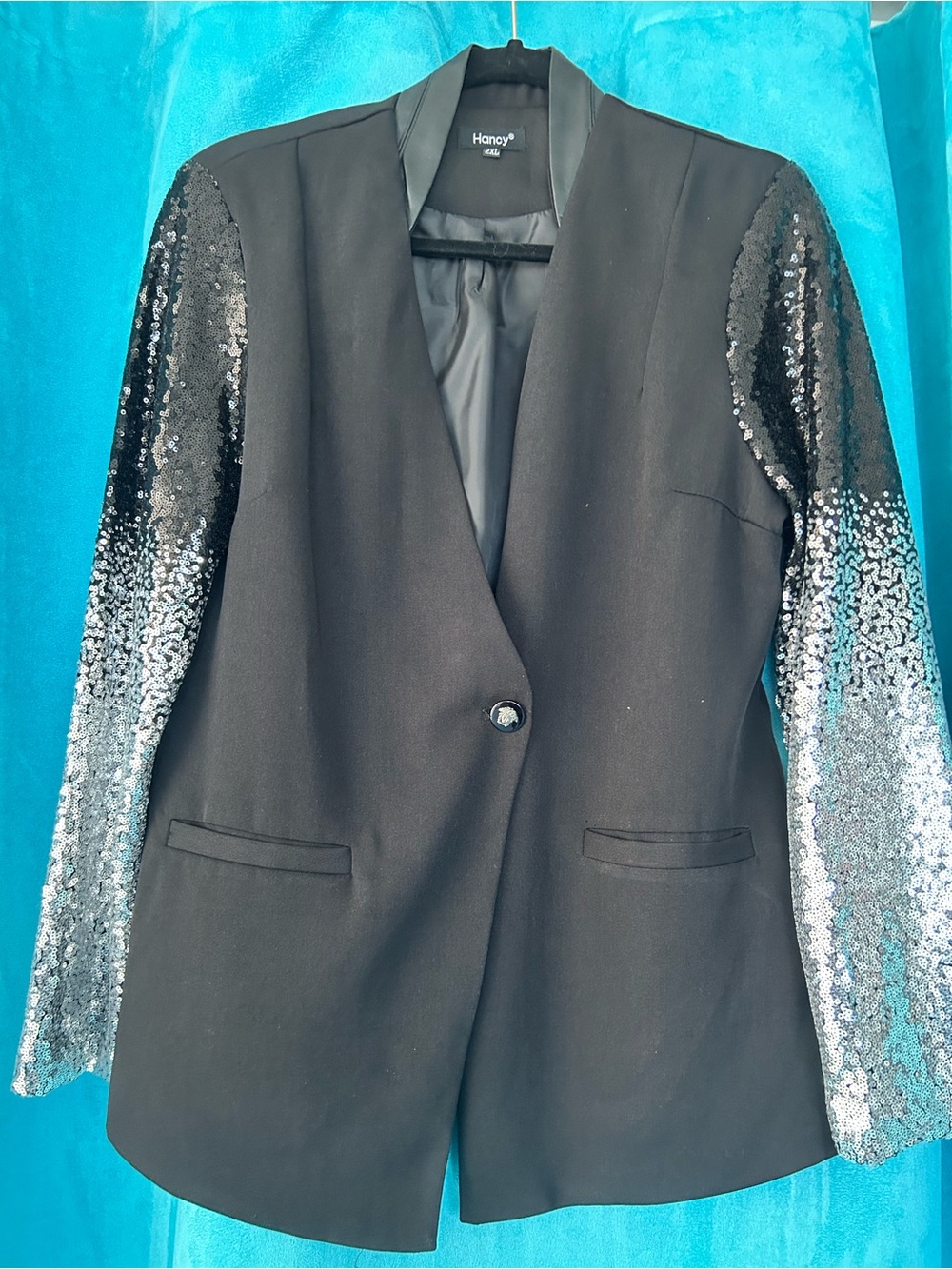 Black Blazer with Sequin Ombre Sleeves